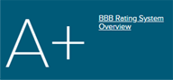 A blue background with the words bbb ratings overview next to it.